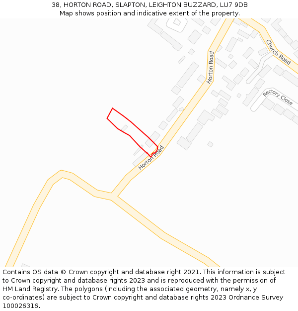 38, HORTON ROAD, SLAPTON, LEIGHTON BUZZARD, LU7 9DB: Location map and indicative extent of plot