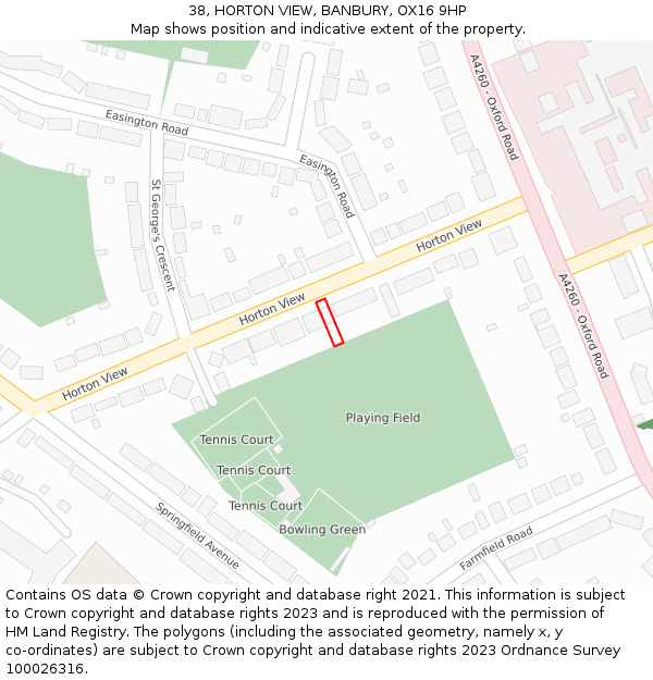 38, HORTON VIEW, BANBURY, OX16 9HP: Location map and indicative extent of plot