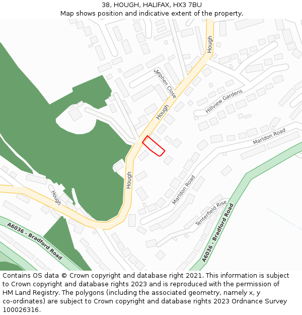 38, HOUGH, HALIFAX, HX3 7BU: Location map and indicative extent of plot