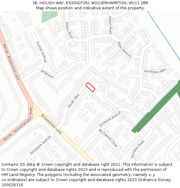 38, HOUGH WAY, ESSINGTON, WOLVERHAMPTON, WV11 2BR: Location map and indicative extent of plot