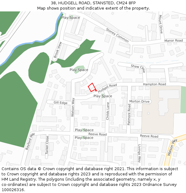 38, HUDGELL ROAD, STANSTED, CM24 8FP: Location map and indicative extent of plot