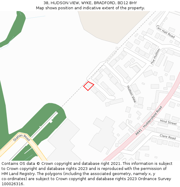 38, HUDSON VIEW, WYKE, BRADFORD, BD12 8HY: Location map and indicative extent of plot