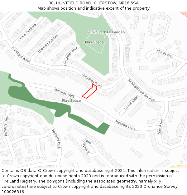 38, HUNTFIELD ROAD, CHEPSTOW, NP16 5SA: Location map and indicative extent of plot