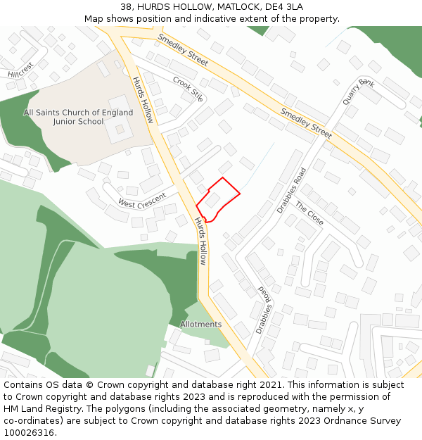 38, HURDS HOLLOW, MATLOCK, DE4 3LA: Location map and indicative extent of plot