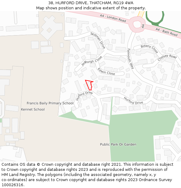 38, HURFORD DRIVE, THATCHAM, RG19 4WA: Location map and indicative extent of plot