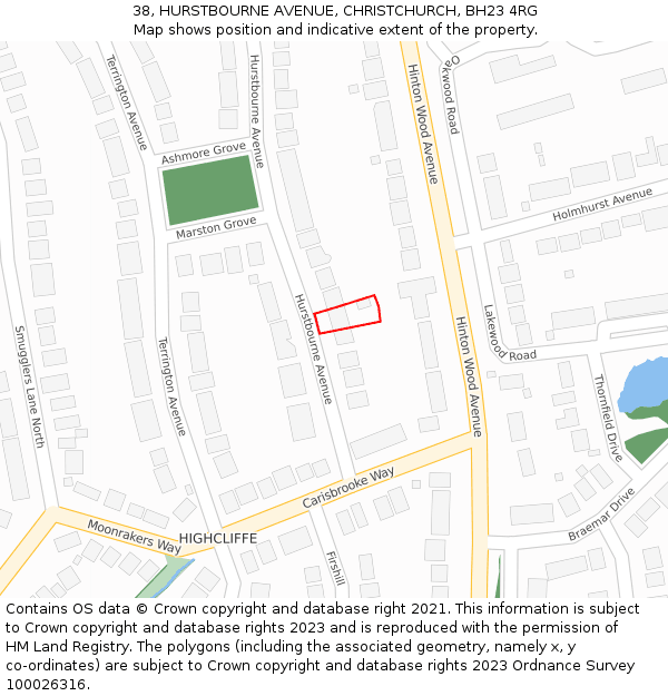 38, HURSTBOURNE AVENUE, CHRISTCHURCH, BH23 4RG: Location map and indicative extent of plot