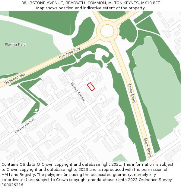 38, IBSTONE AVENUE, BRADWELL COMMON, MILTON KEYNES, MK13 8EE: Location map and indicative extent of plot