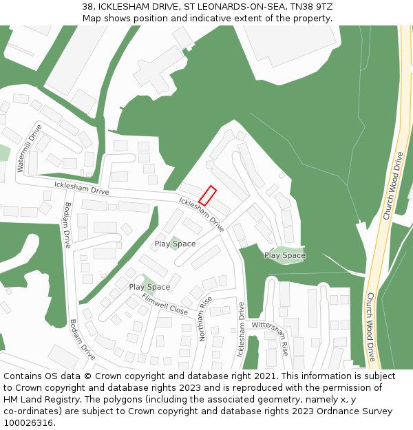 38, ICKLESHAM DRIVE, ST LEONARDS-ON-SEA, TN38 9TZ: Location map and indicative extent of plot