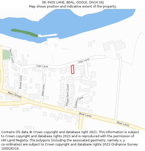 38, INGS LANE, BEAL, GOOLE, DN14 0SJ: Location map and indicative extent of plot