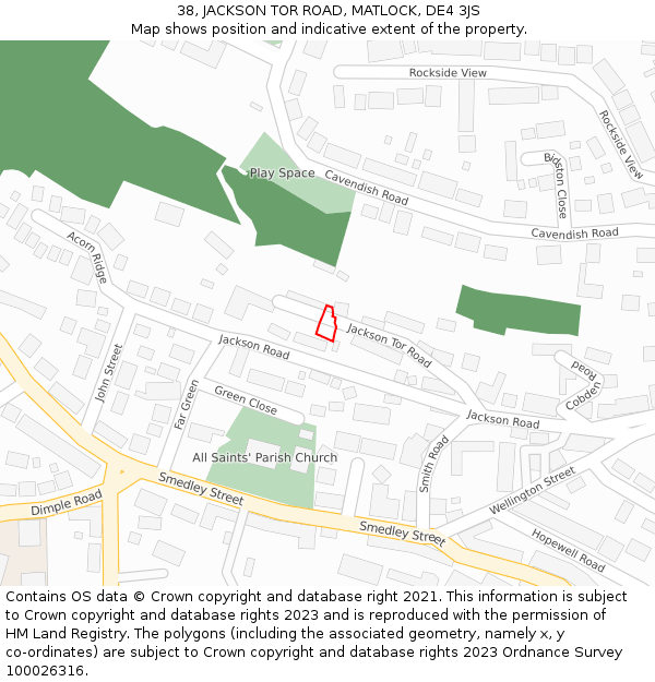 38, JACKSON TOR ROAD, MATLOCK, DE4 3JS: Location map and indicative extent of plot