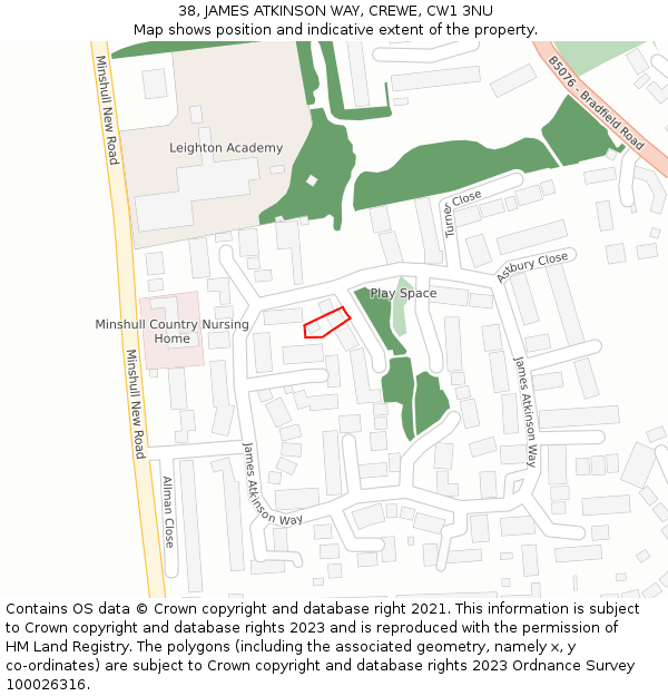 38, JAMES ATKINSON WAY, CREWE, CW1 3NU: Location map and indicative extent of plot