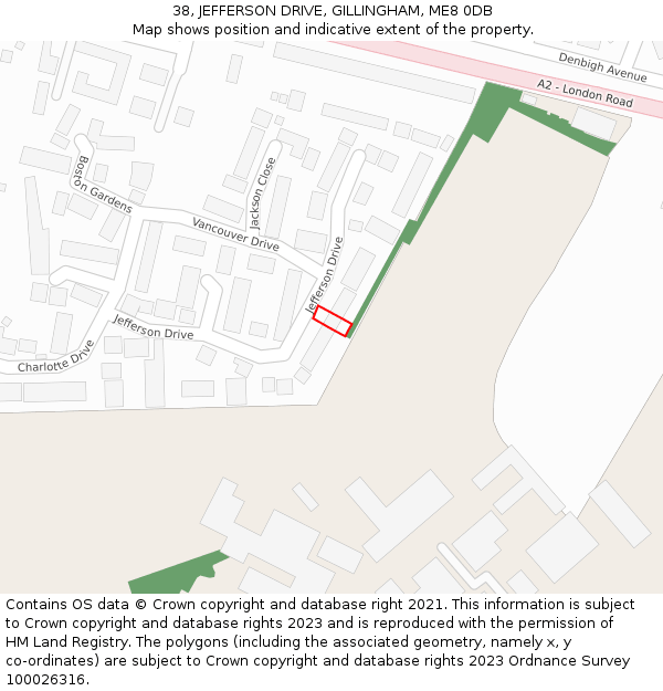 38, JEFFERSON DRIVE, GILLINGHAM, ME8 0DB: Location map and indicative extent of plot
