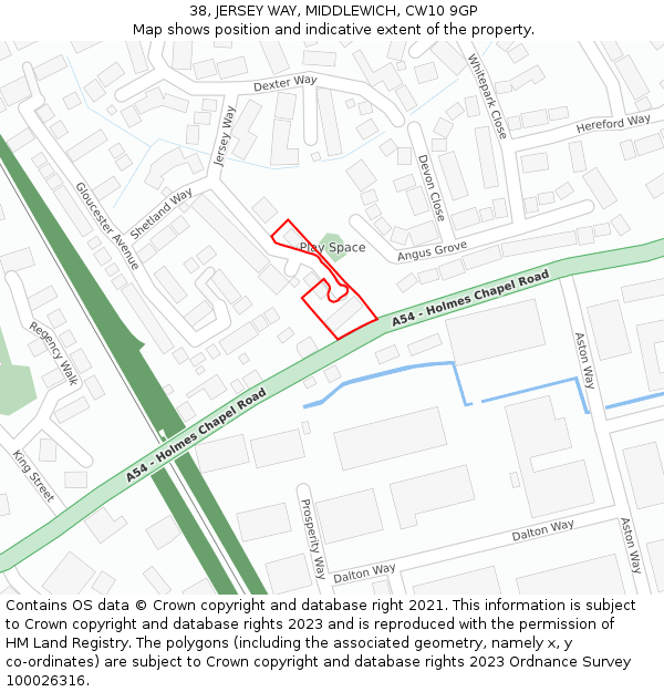 38, JERSEY WAY, MIDDLEWICH, CW10 9GP: Location map and indicative extent of plot