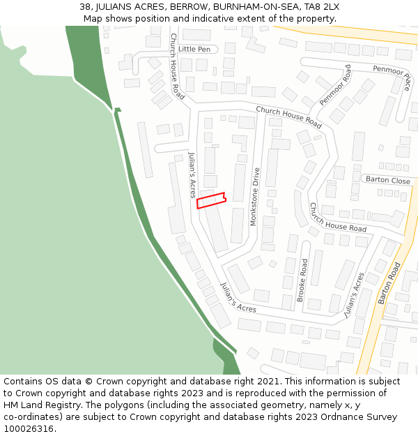 38, JULIANS ACRES, BERROW, BURNHAM-ON-SEA, TA8 2LX: Location map and indicative extent of plot