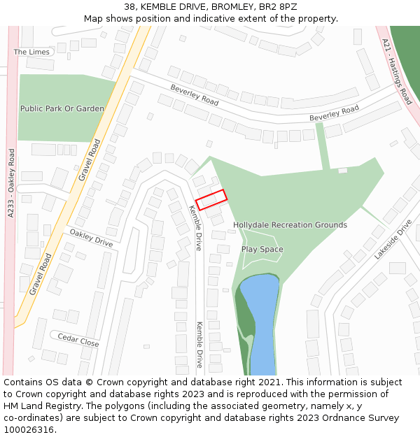 38, KEMBLE DRIVE, BROMLEY, BR2 8PZ: Location map and indicative extent of plot