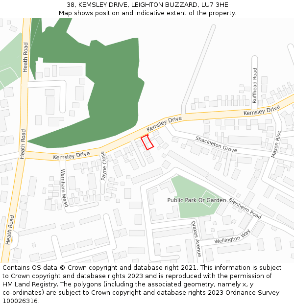 38, KEMSLEY DRIVE, LEIGHTON BUZZARD, LU7 3HE: Location map and indicative extent of plot