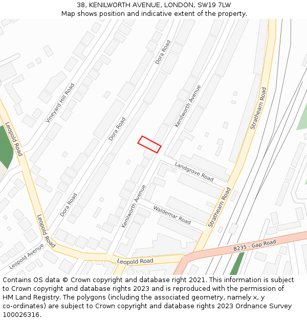 38, KENILWORTH AVENUE, LONDON, SW19 7LW: Location map and indicative extent of plot
