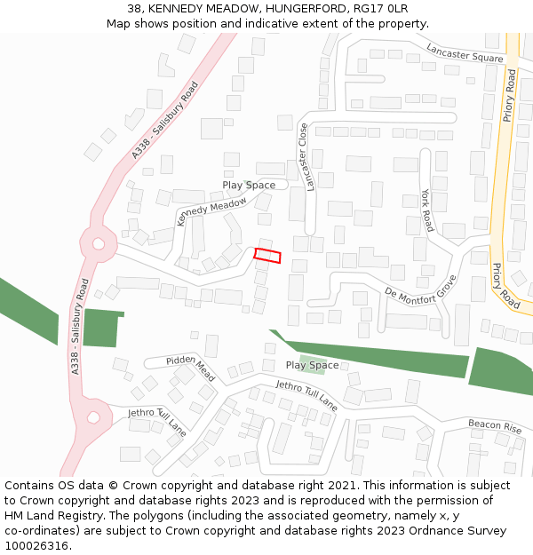 38, KENNEDY MEADOW, HUNGERFORD, RG17 0LR: Location map and indicative extent of plot