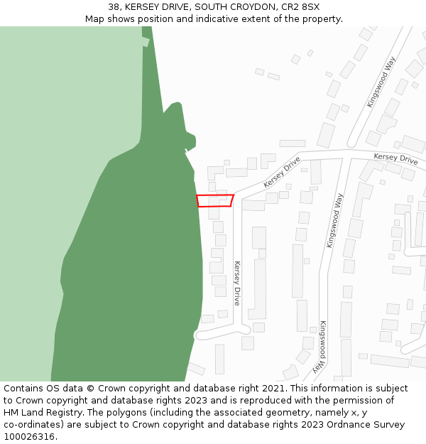 38, KERSEY DRIVE, SOUTH CROYDON, CR2 8SX: Location map and indicative extent of plot