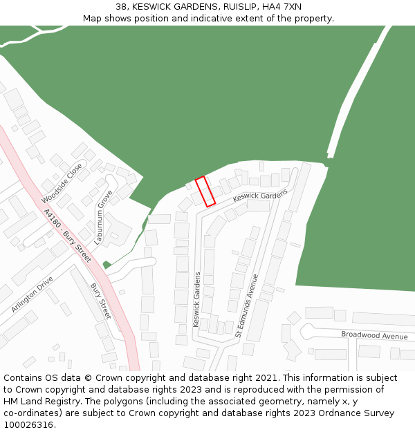 38, KESWICK GARDENS, RUISLIP, HA4 7XN: Location map and indicative extent of plot