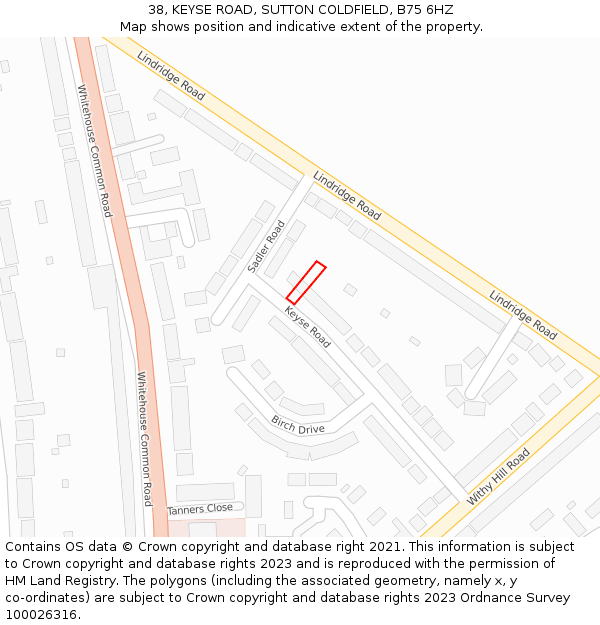 38, KEYSE ROAD, SUTTON COLDFIELD, B75 6HZ: Location map and indicative extent of plot