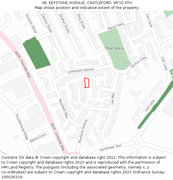 38, KEYSTONE AVENUE, CASTLEFORD, WF10 4TH: Location map and indicative extent of plot