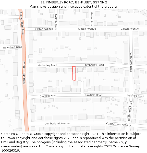 38, KIMBERLEY ROAD, BENFLEET, SS7 5NQ: Location map and indicative extent of plot