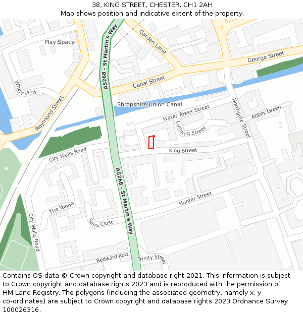38, KING STREET, CHESTER, CH1 2AH: Location map and indicative extent of plot