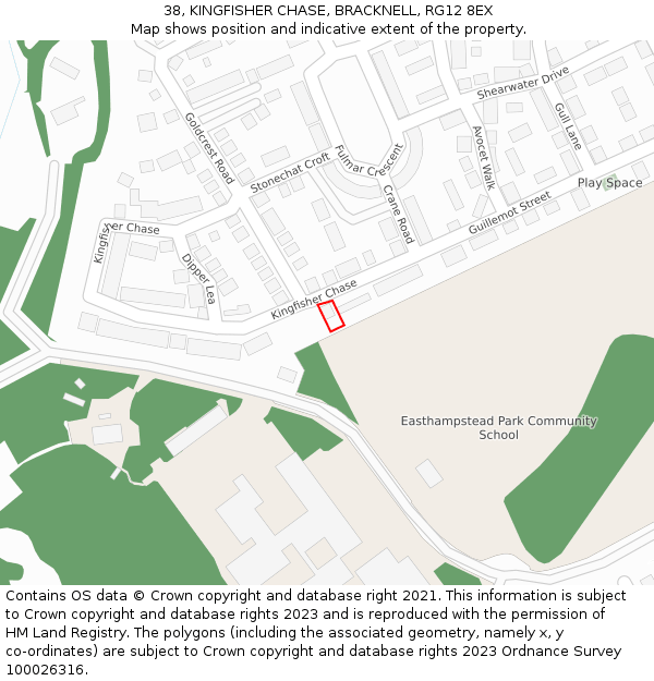 38, KINGFISHER CHASE, BRACKNELL, RG12 8EX: Location map and indicative extent of plot