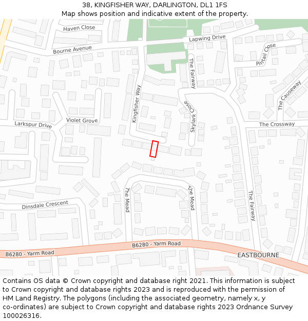 38, KINGFISHER WAY, DARLINGTON, DL1 1FS: Location map and indicative extent of plot