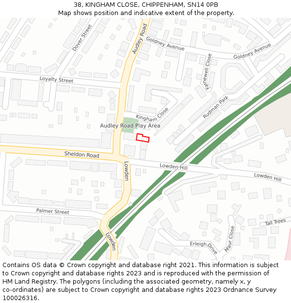 38, KINGHAM CLOSE, CHIPPENHAM, SN14 0PB: Location map and indicative extent of plot