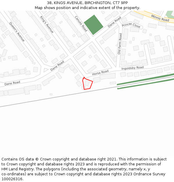 38, KINGS AVENUE, BIRCHINGTON, CT7 9PP: Location map and indicative extent of plot