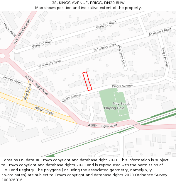 38, KINGS AVENUE, BRIGG, DN20 8HW: Location map and indicative extent of plot