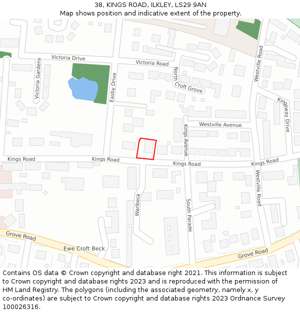 38, KINGS ROAD, ILKLEY, LS29 9AN: Location map and indicative extent of plot