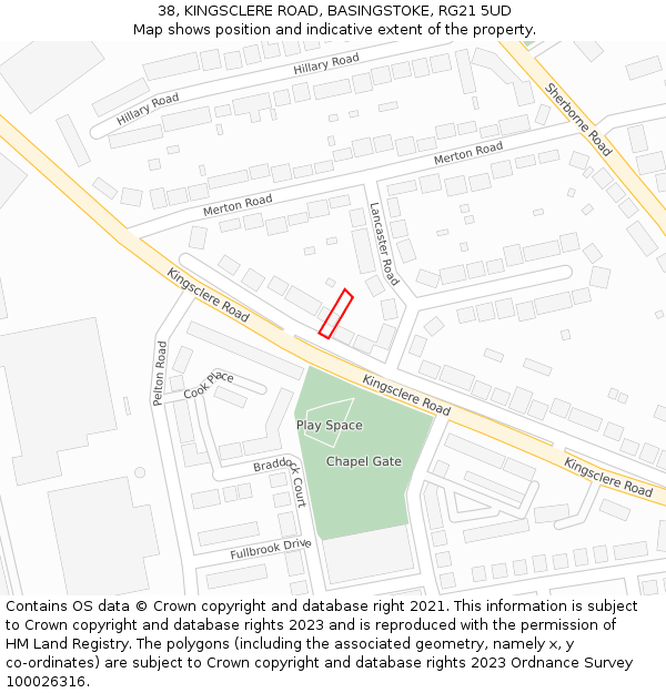 38, KINGSCLERE ROAD, BASINGSTOKE, RG21 5UD: Location map and indicative extent of plot