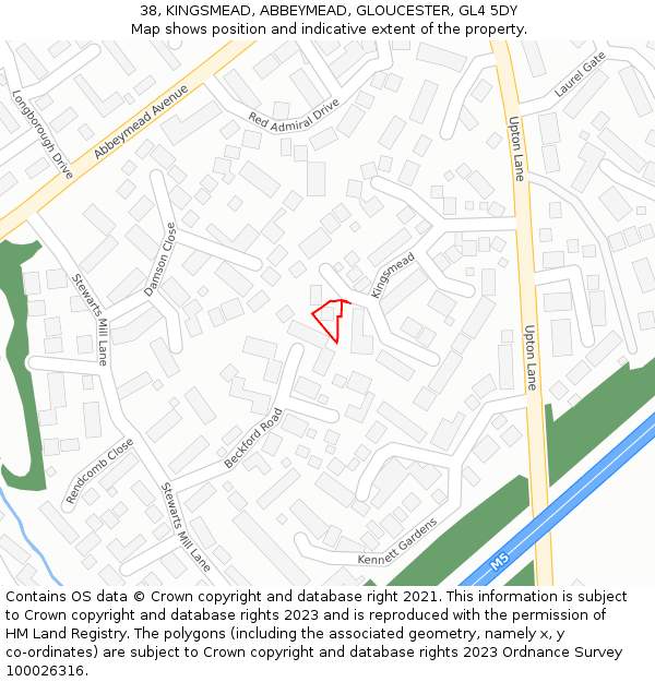 38, KINGSMEAD, ABBEYMEAD, GLOUCESTER, GL4 5DY: Location map and indicative extent of plot