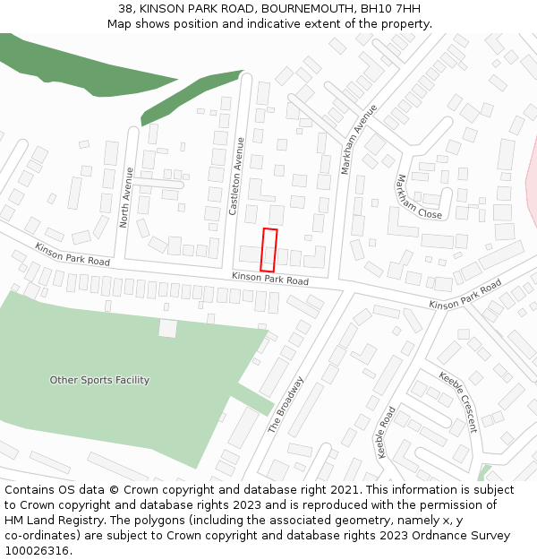 38, KINSON PARK ROAD, BOURNEMOUTH, BH10 7HH: Location map and indicative extent of plot