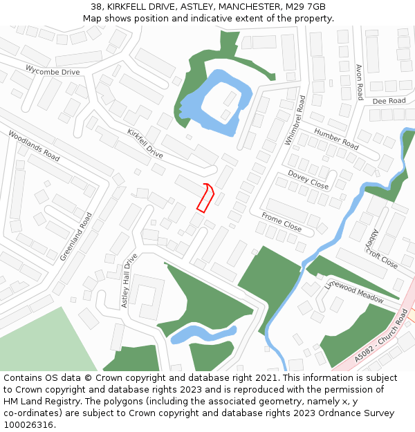 38, KIRKFELL DRIVE, ASTLEY, MANCHESTER, M29 7GB: Location map and indicative extent of plot