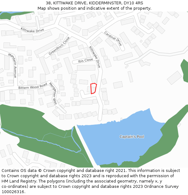 38, KITTIWAKE DRIVE, KIDDERMINSTER, DY10 4RS: Location map and indicative extent of plot