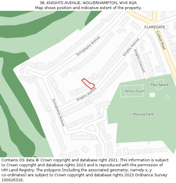 38, KNIGHTS AVENUE, WOLVERHAMPTON, WV6 9QA: Location map and indicative extent of plot