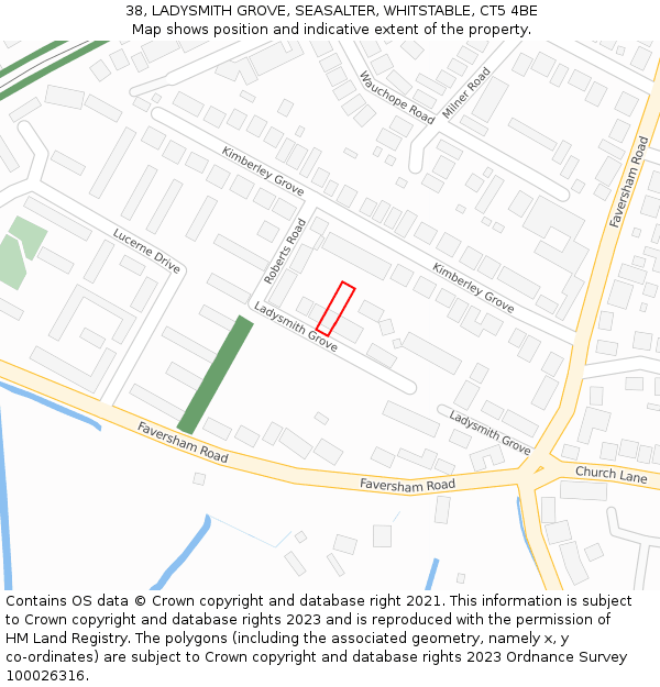 38, LADYSMITH GROVE, SEASALTER, WHITSTABLE, CT5 4BE: Location map and indicative extent of plot