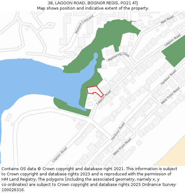 38, LAGOON ROAD, BOGNOR REGIS, PO21 4TJ: Location map and indicative extent of plot