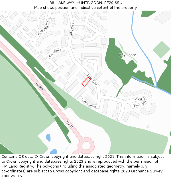 38, LAKE WAY, HUNTINGDON, PE29 6SU: Location map and indicative extent of plot