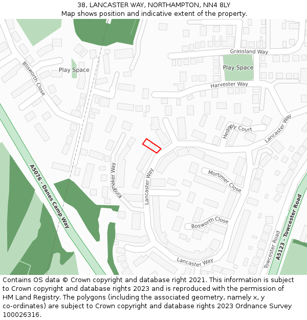 38, LANCASTER WAY, NORTHAMPTON, NN4 8LY: Location map and indicative extent of plot