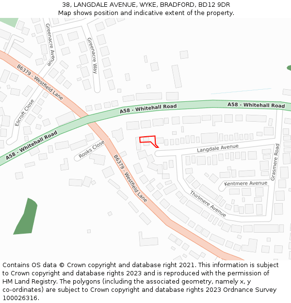 38, LANGDALE AVENUE, WYKE, BRADFORD, BD12 9DR: Location map and indicative extent of plot