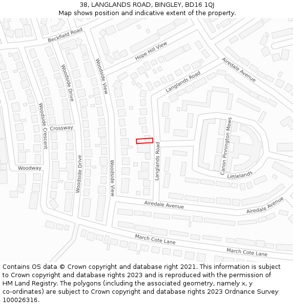 38, LANGLANDS ROAD, BINGLEY, BD16 1QJ: Location map and indicative extent of plot