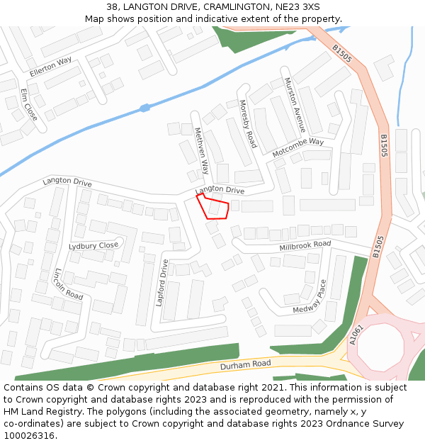38, LANGTON DRIVE, CRAMLINGTON, NE23 3XS: Location map and indicative extent of plot