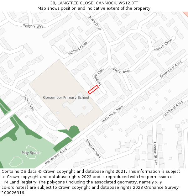 38, LANGTREE CLOSE, CANNOCK, WS12 3TT: Location map and indicative extent of plot