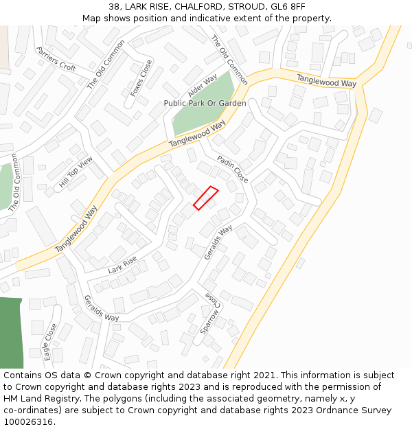 38, LARK RISE, CHALFORD, STROUD, GL6 8FF: Location map and indicative extent of plot