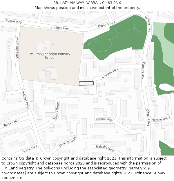 38, LATHAM WAY, WIRRAL, CH63 9NX: Location map and indicative extent of plot